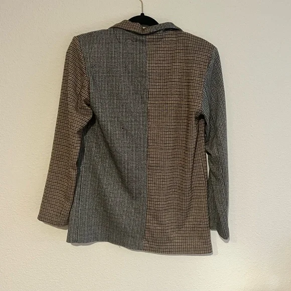 Oversized Houndstooth Mixed Plaid Blazer - Black and Brown - Picture 3 of 4